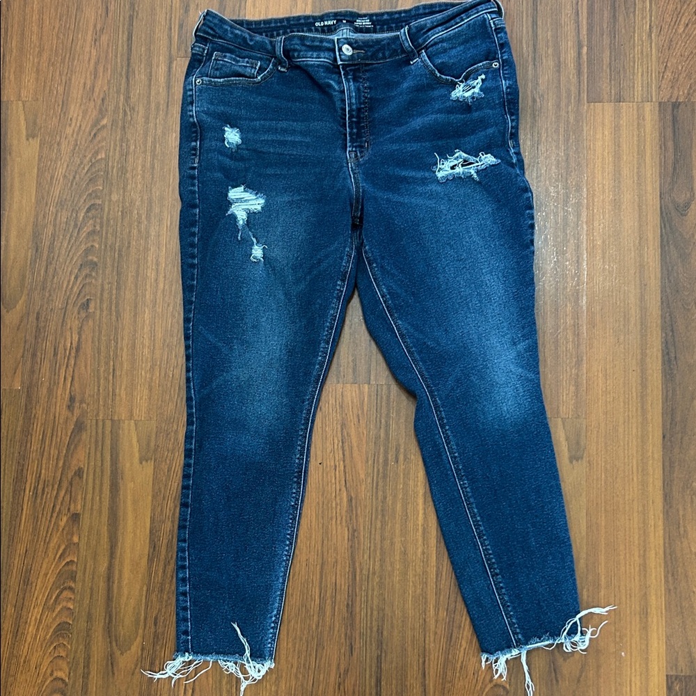 Old Navy Rockstar Dark Blue Distressed Skinny Jeans